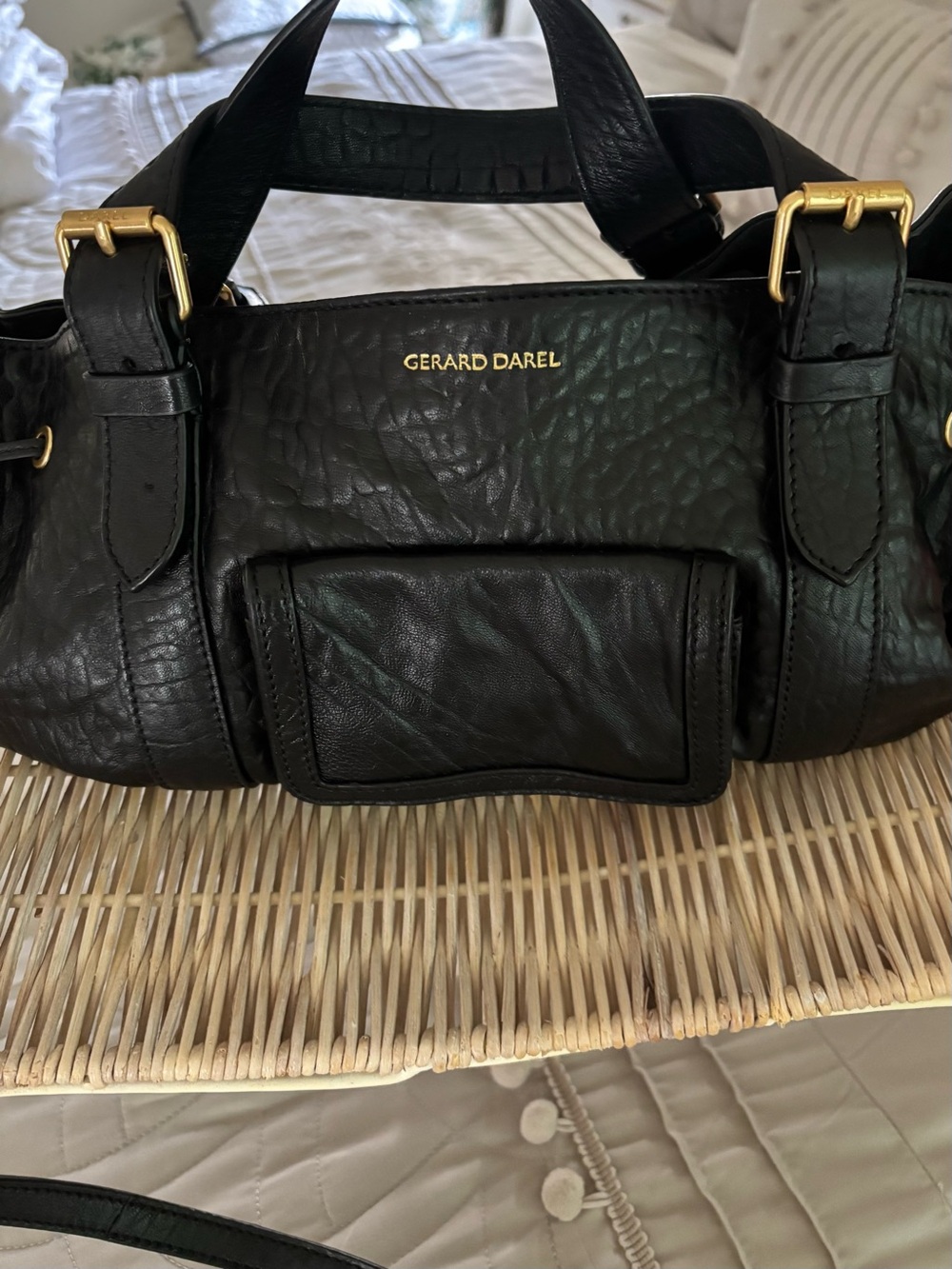 Gerard Darel Black Leather handbag with Gold Hardware